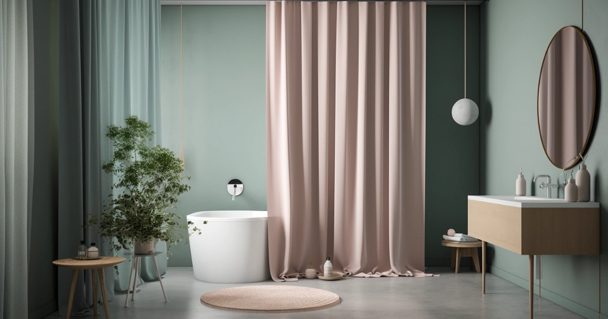 How to decorate shower doors with curtains, use a pink cotton shower curtain.