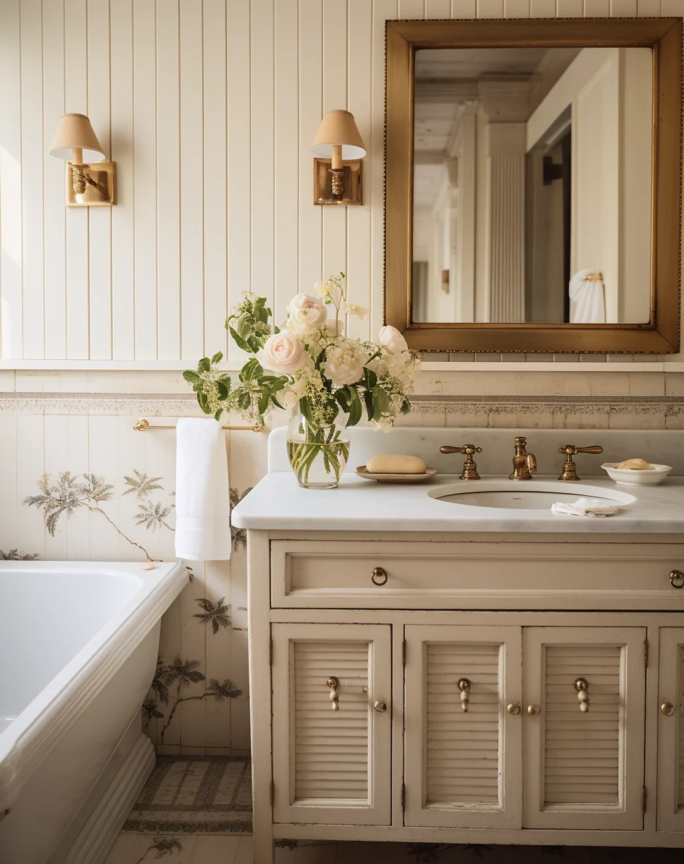 A white bathroom with a white tub and a mirror.