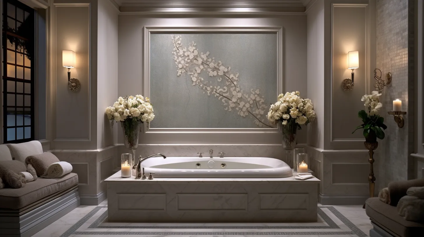 A white bathroom with a large tub and candles.