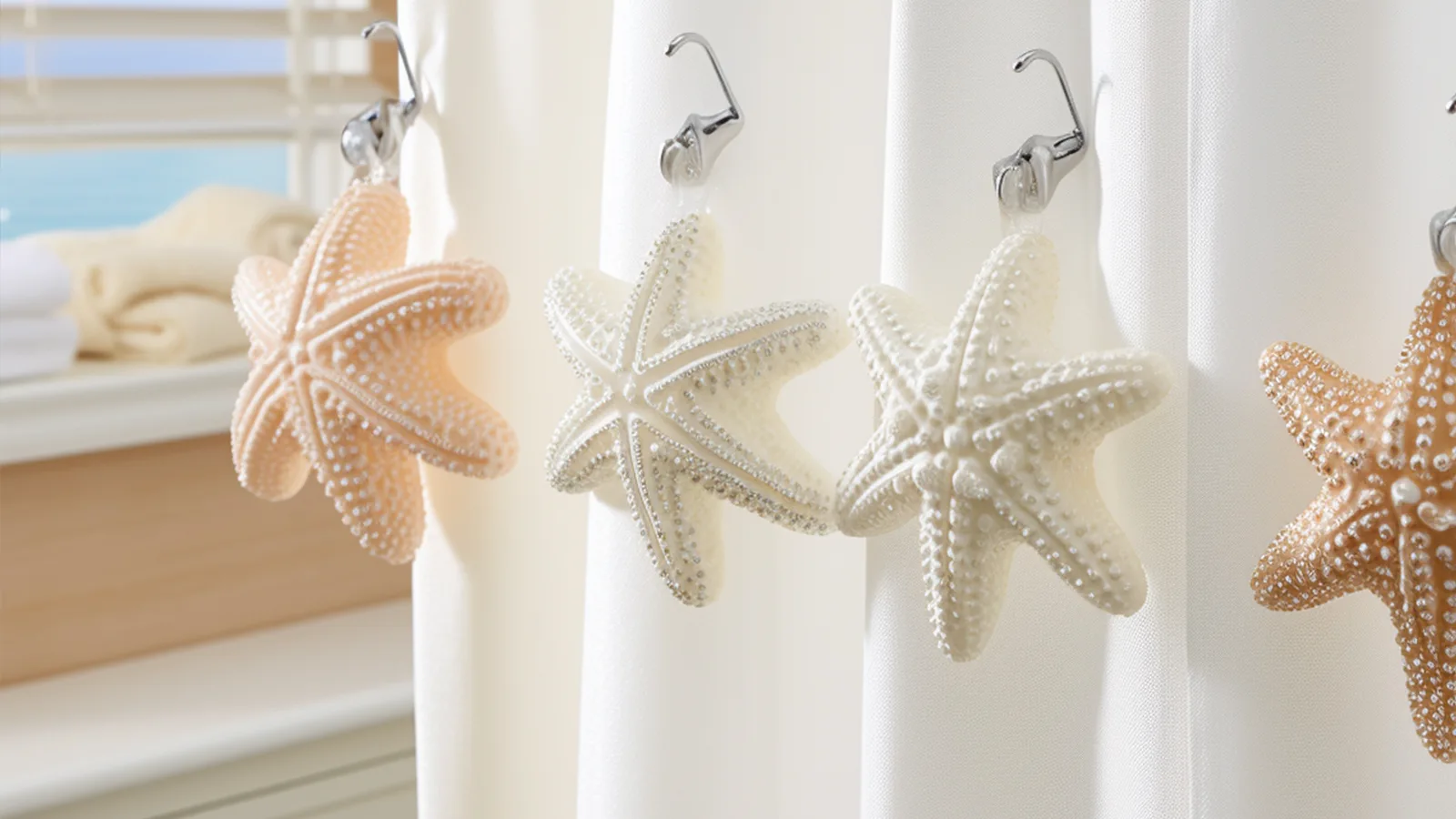 Types of Shower Curtain Hooks: Starfish shower curtain hooks.