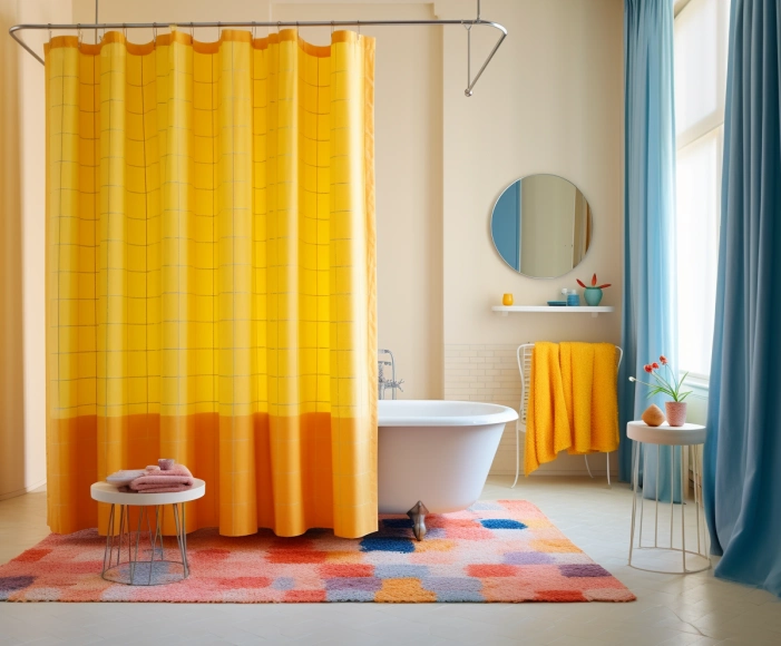 yellow bathroom curtain with yellow shower curtain