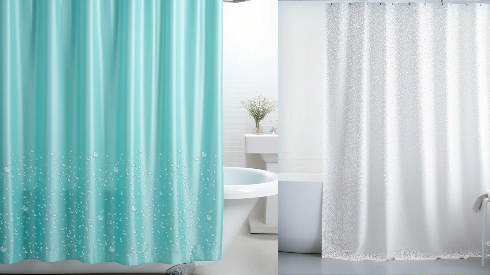 A bathroom with a shower curtain and a bathtub, where cotton shower curtains are found.