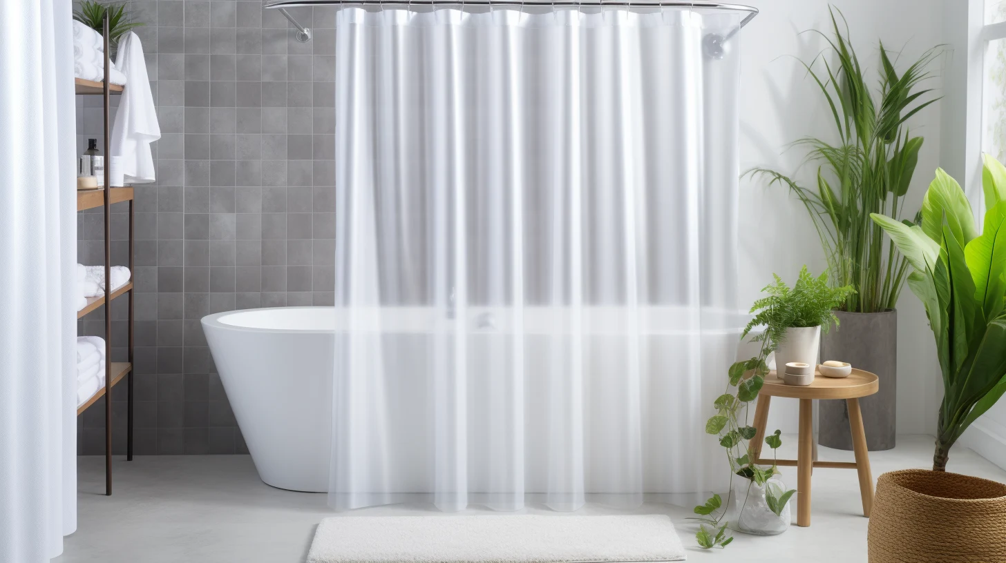 Are fabric shower curtain liners better than plastic? A bathroom with a white shower curtain and plants.