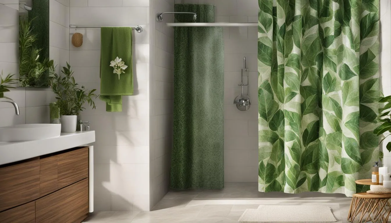 Are Plastic Shower Curtains Recyclable? A bathroom with a green shower curtain.
