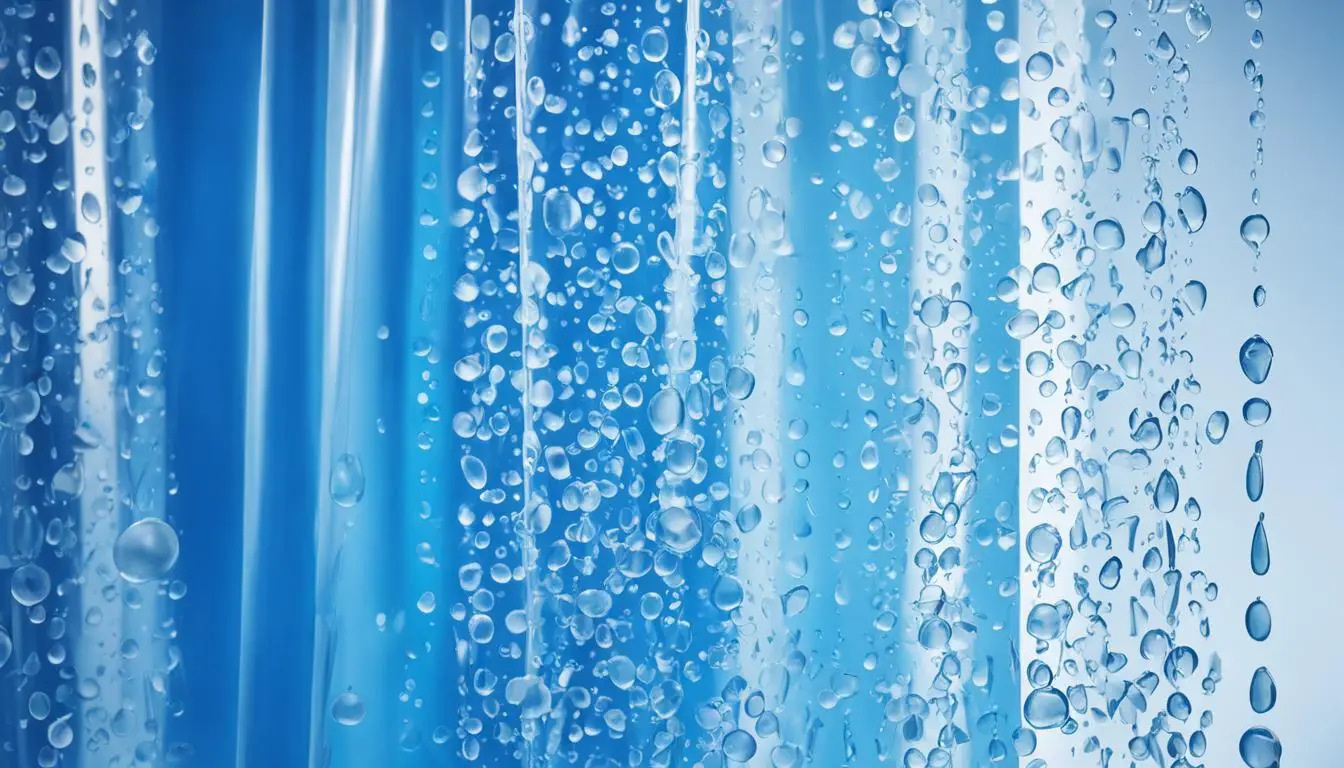 Are Plastic Shower Curtains Recyclable? A blue shower curtain with water droplets on it.
