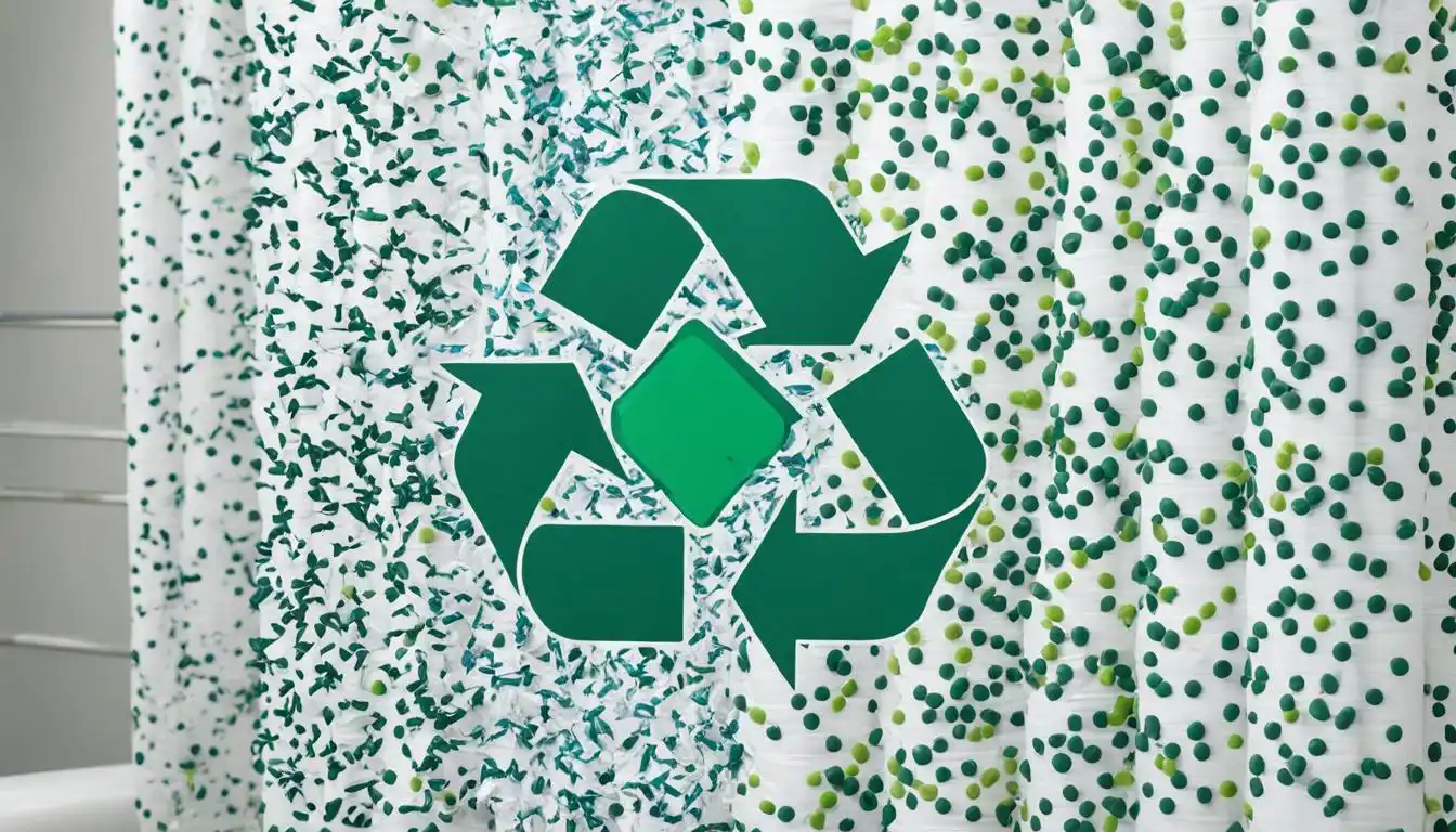 Are Plastic Shower Curtains Recyclable? A green shower curtain with a recycling symbol on it.
