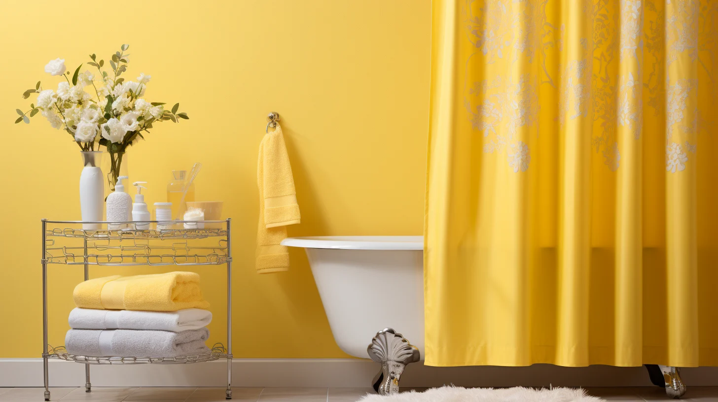 Bathroom Decor for Yellow Walls: A bathroom with a yellow shower curtain.