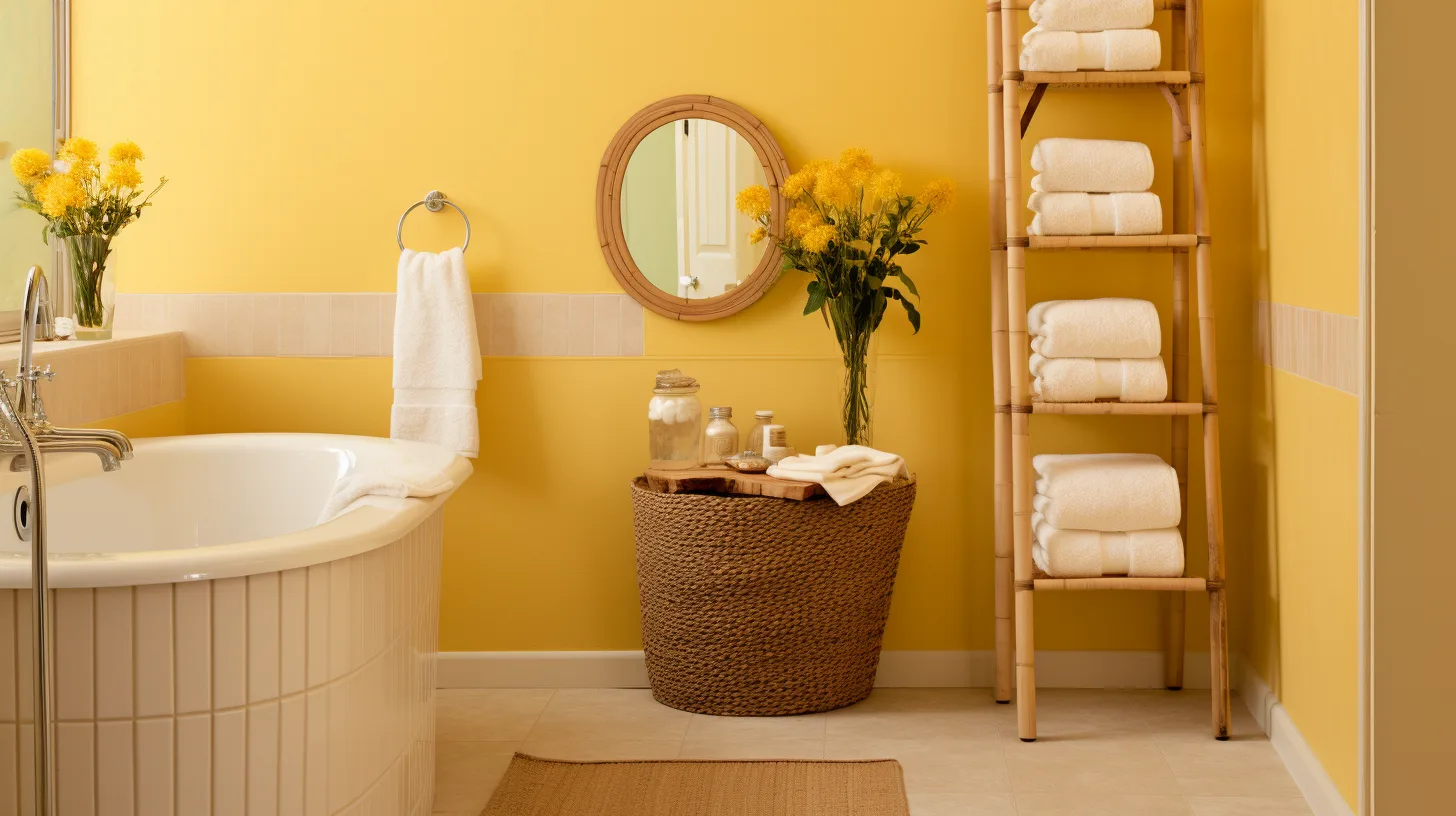 Bathroom Decor for Yellow Walls: Yellow walls in a bathroom.