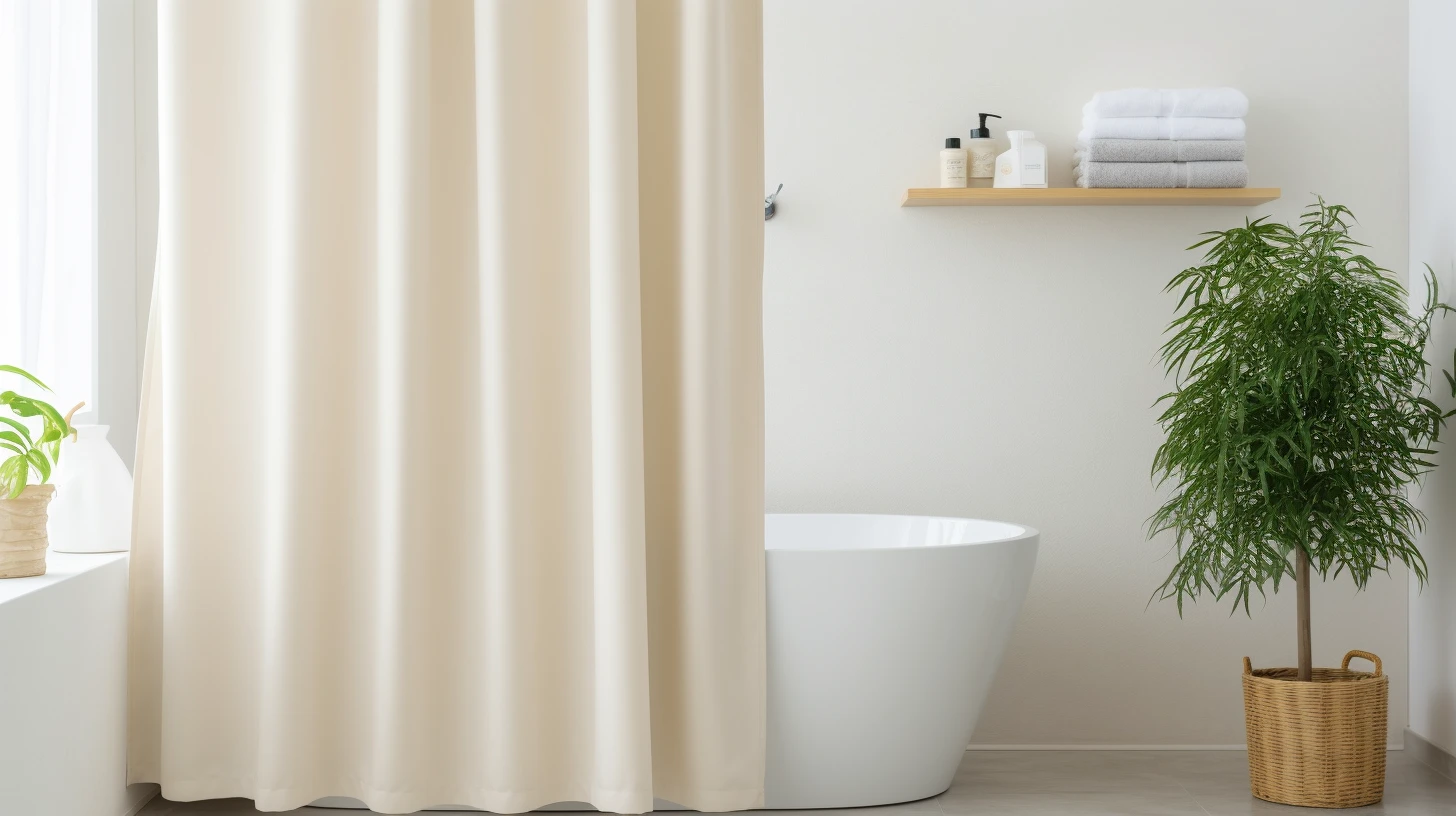 Can You Recycle Shower Curtain Liners? A bathroom with a white shower curtain and a bathtub.