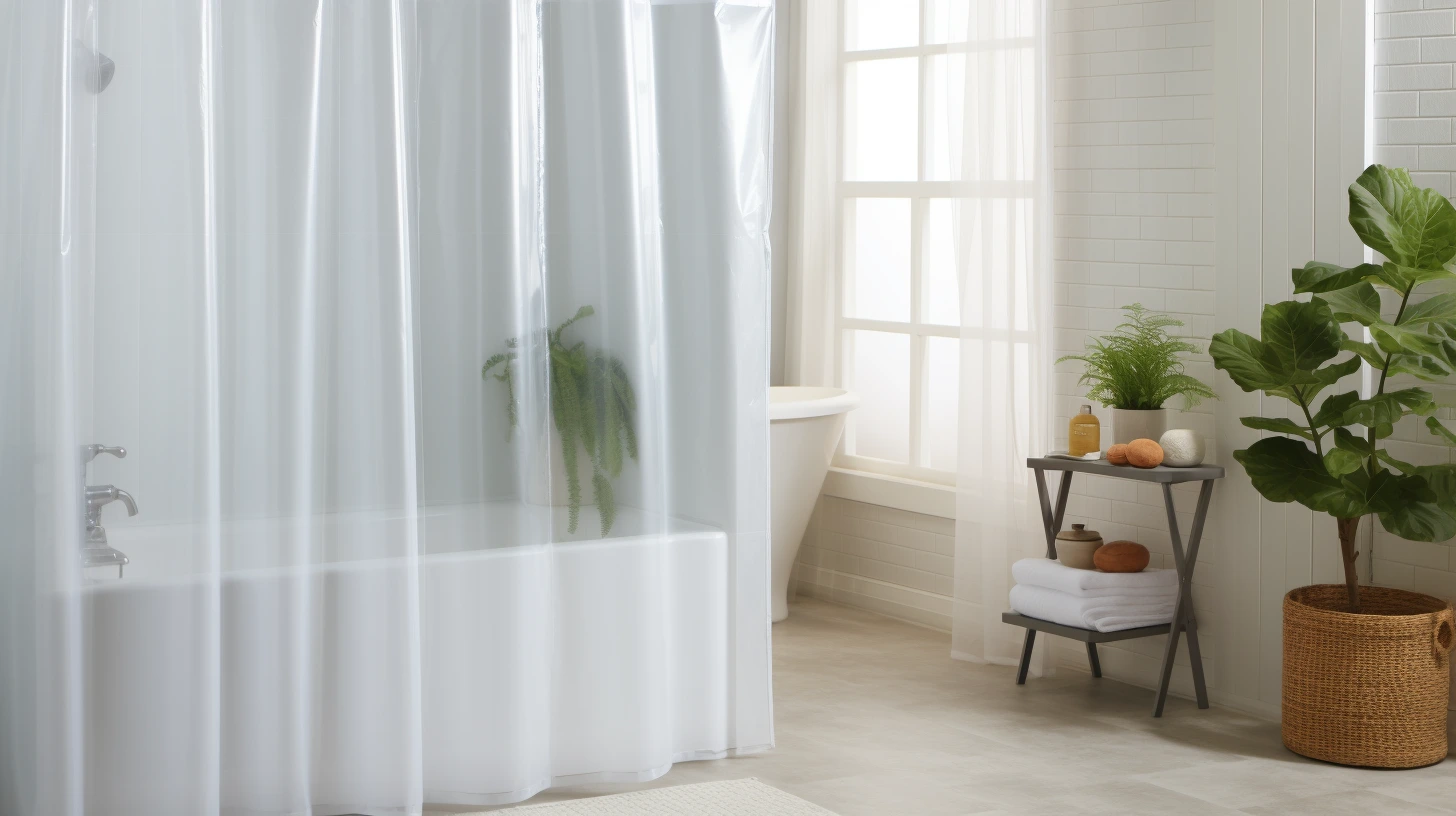 Can You Use a Shower Curtain Without a Liner? A bathroom with a clear shower curtain.