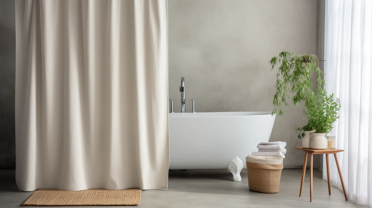 Can You Use a Shower Curtain Without a Liner? A bathroom with a white shower curtain and a bathtub.