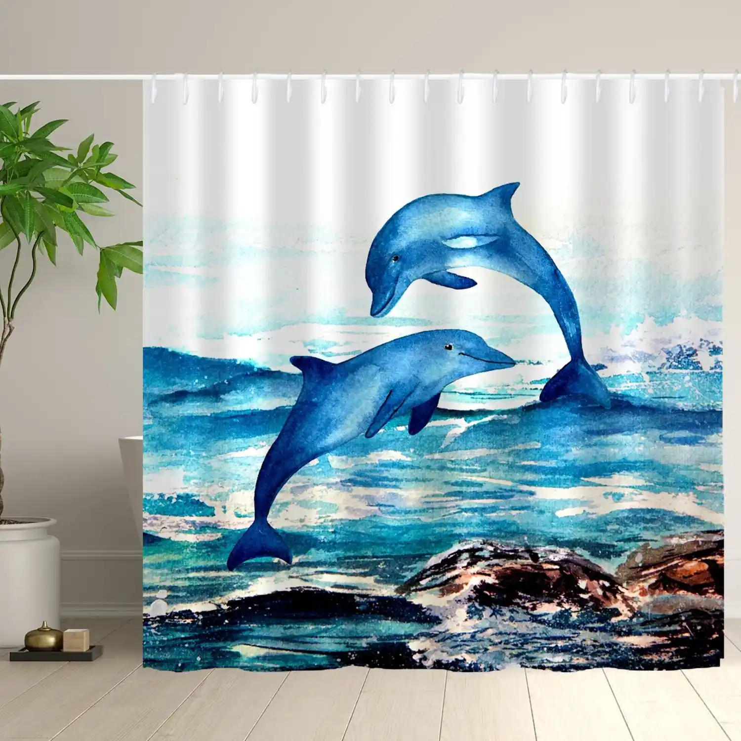 Dolphin jump shower curtain for white shower curtain