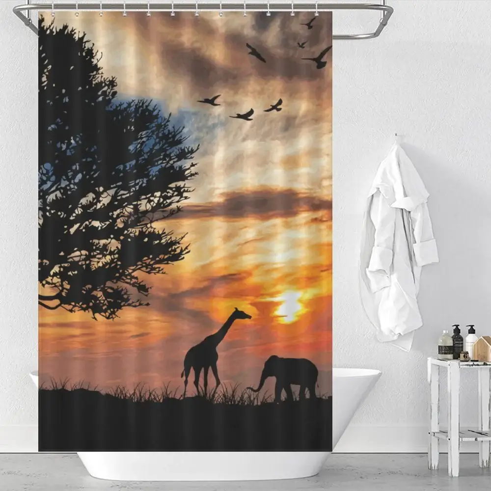 shower curtain idea with a giraffe and elephant.
