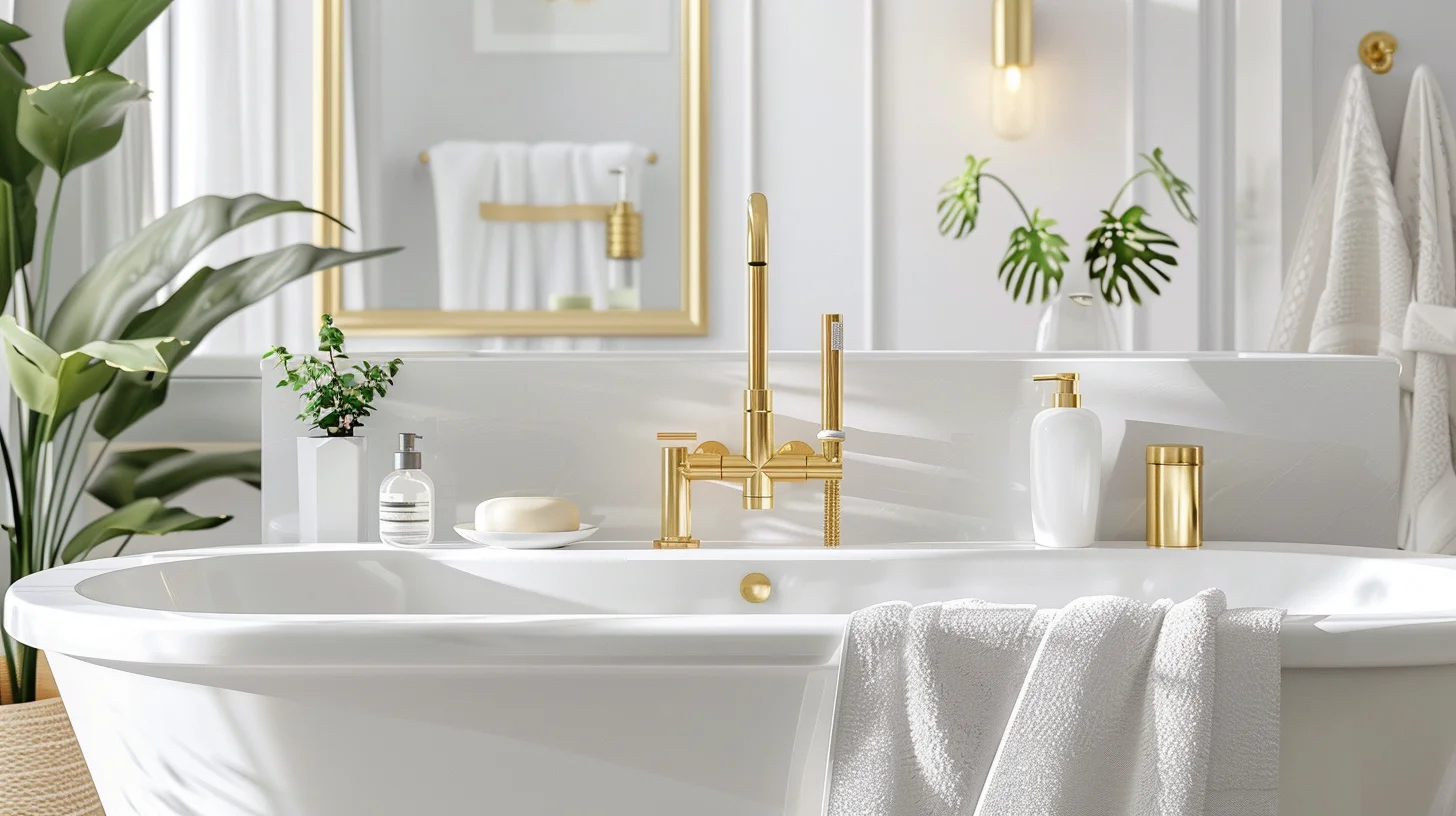 gold and white bathroom decor
