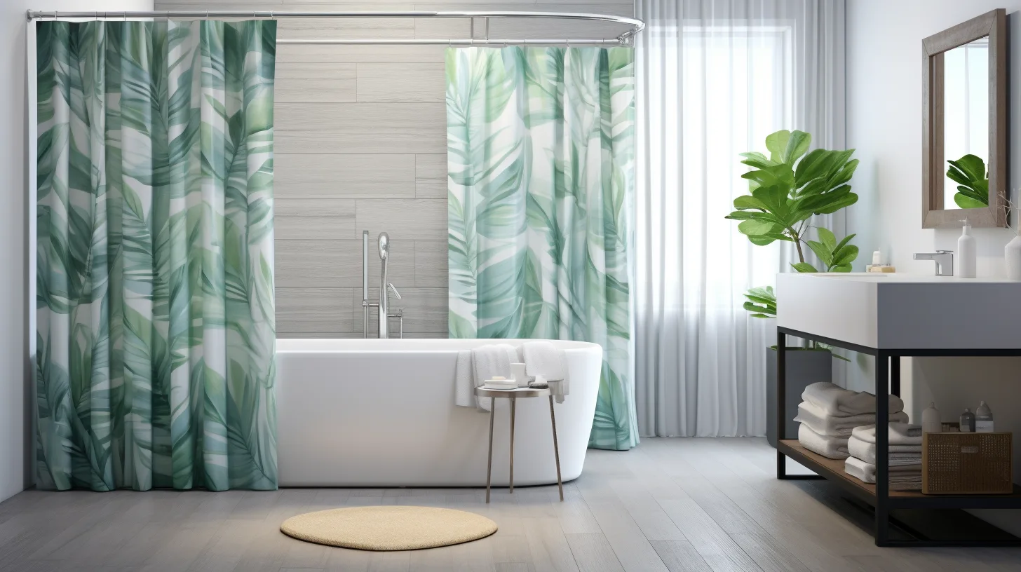 How many shower curtains do i need:A bathroom with a green shower curtain.