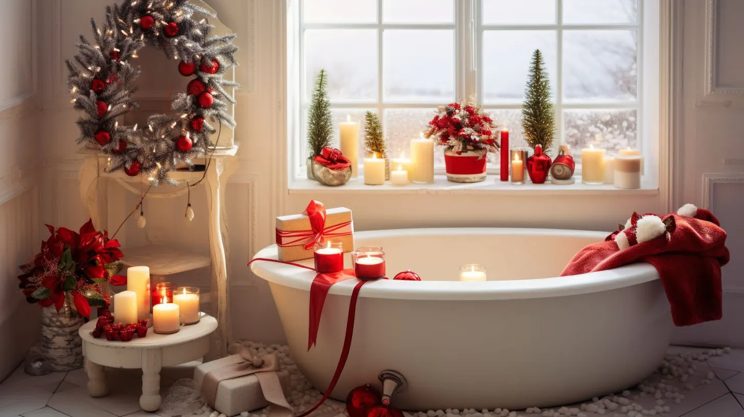 A bathroom filled with christmas decorations and candles.