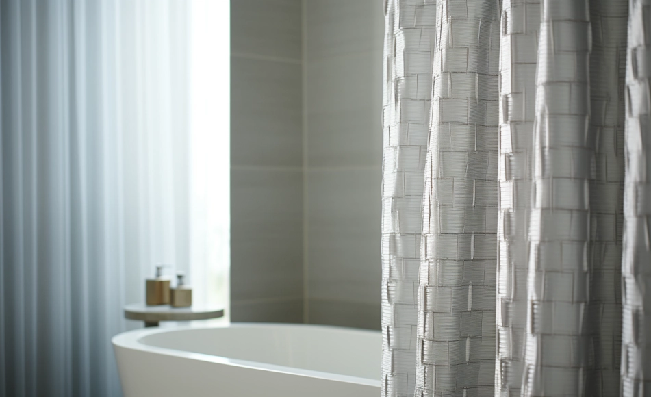 Discover the secret to keeping your grey shower curtain clean and fresh in a bathroom with a bathtub.