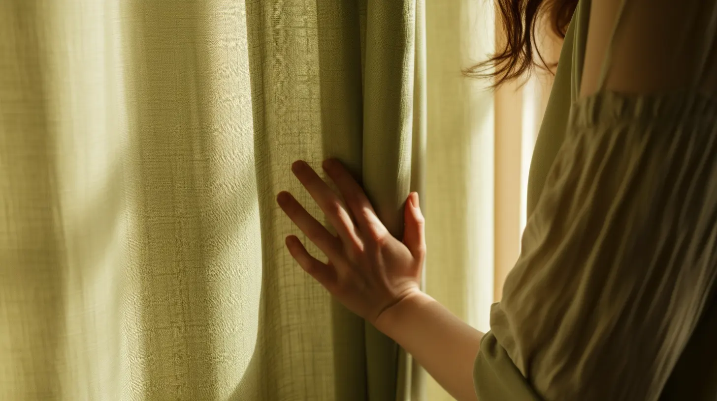 A woman's hand reaching out of a curtain, seeking advice on how to keep a shower curtain clean.