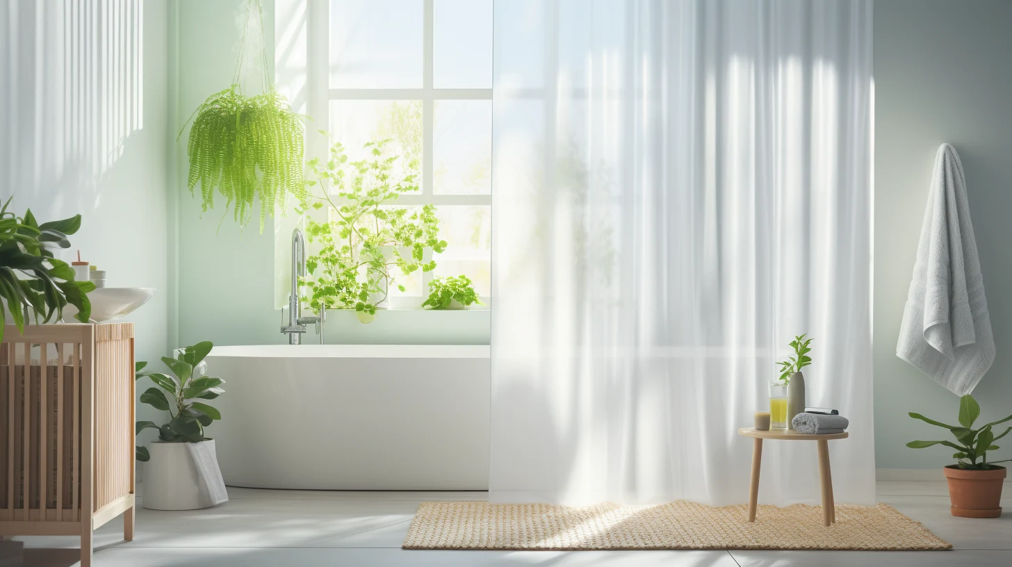 How to turn a curtain into a shower curtain:A bathroom with green plants and a window.