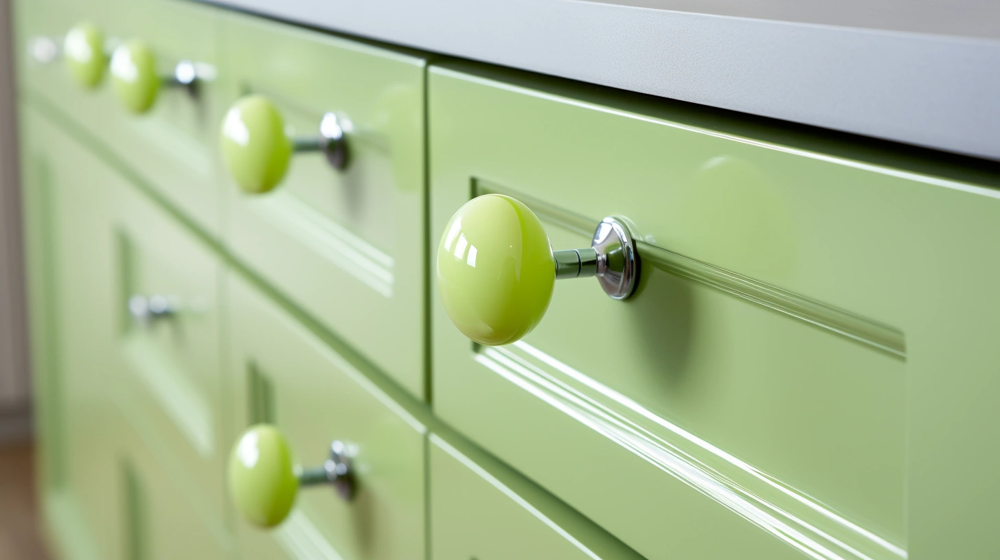 Olive green bathroom decor ideas: A close up of a green drawer.