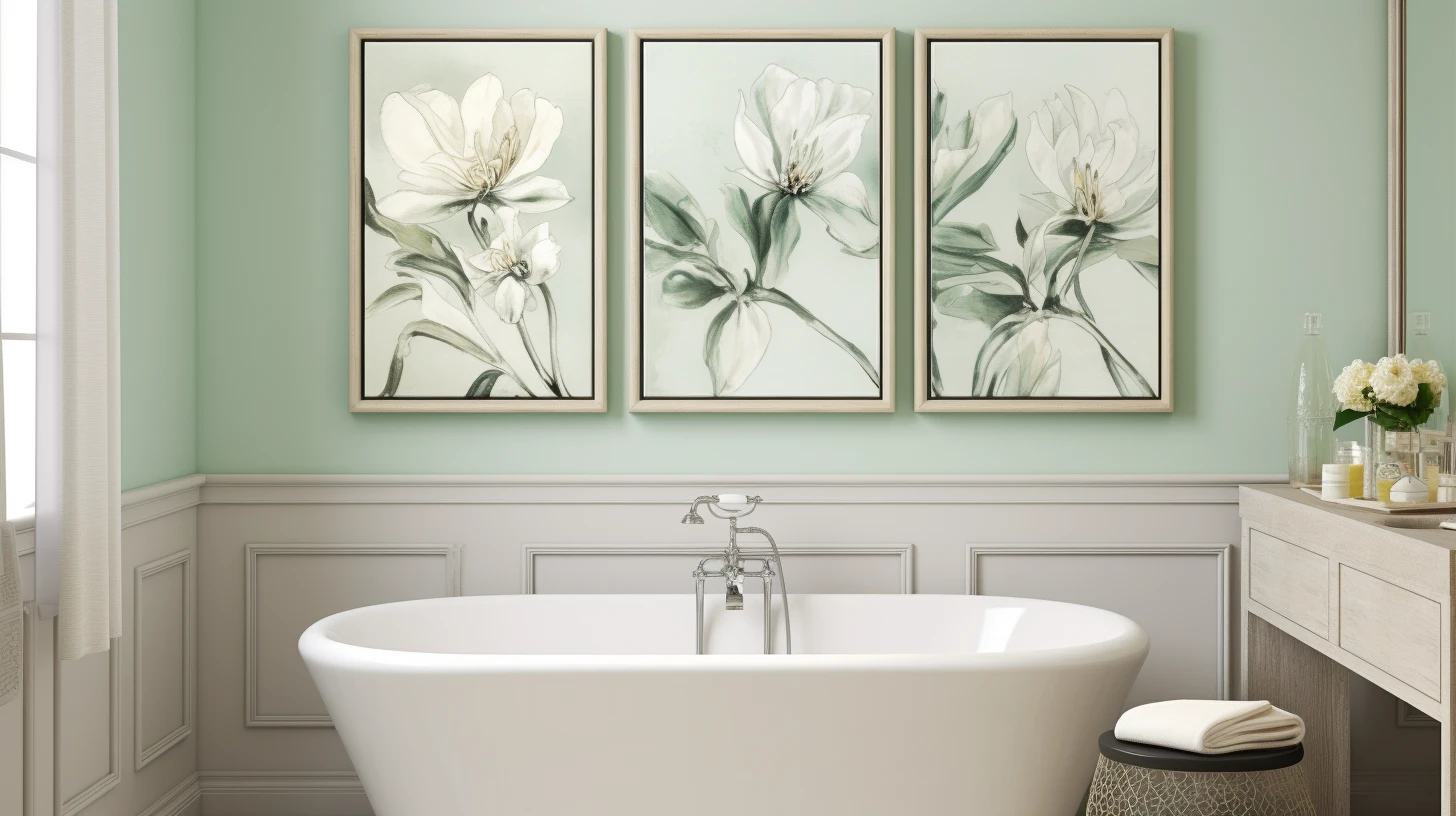 Sage green bathroom decor ideas: A bathroom with green walls and a white tub.