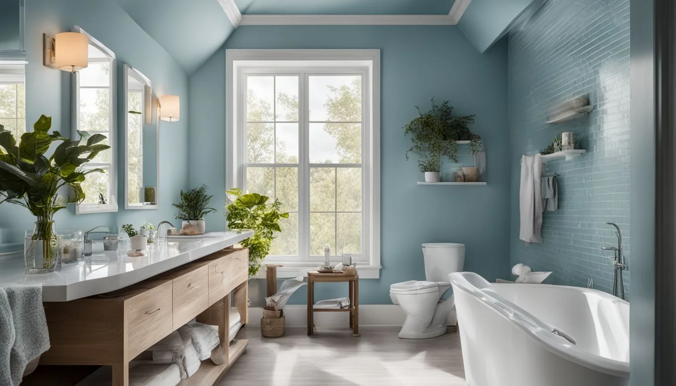 Small blue bathroom decorating ideas: A bathroom with blue walls and a bathtub.