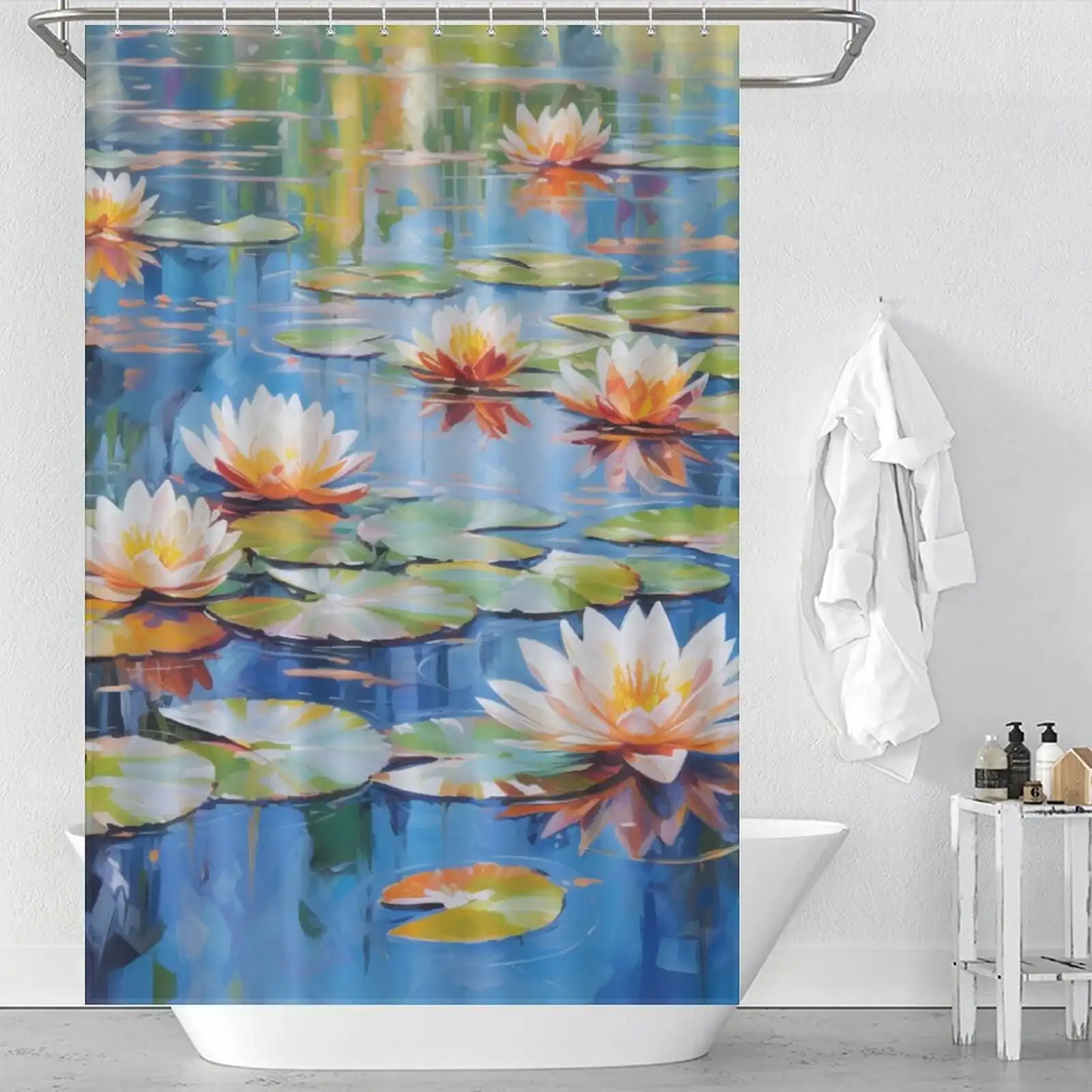 Unique Shower Curtains for Small Bathrooms: Water lilies shower curtain.
