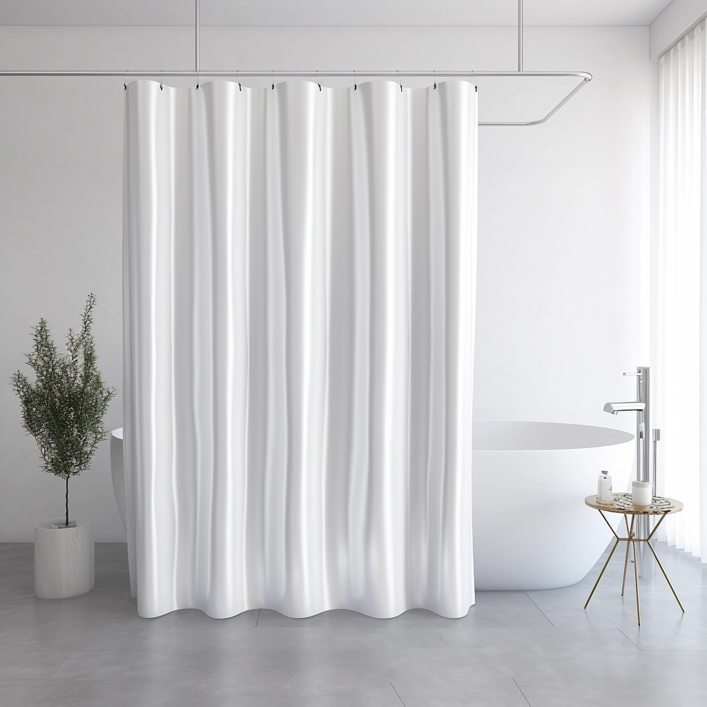 What are shower curtain liners? A white shower curtain in a modern bathroom.