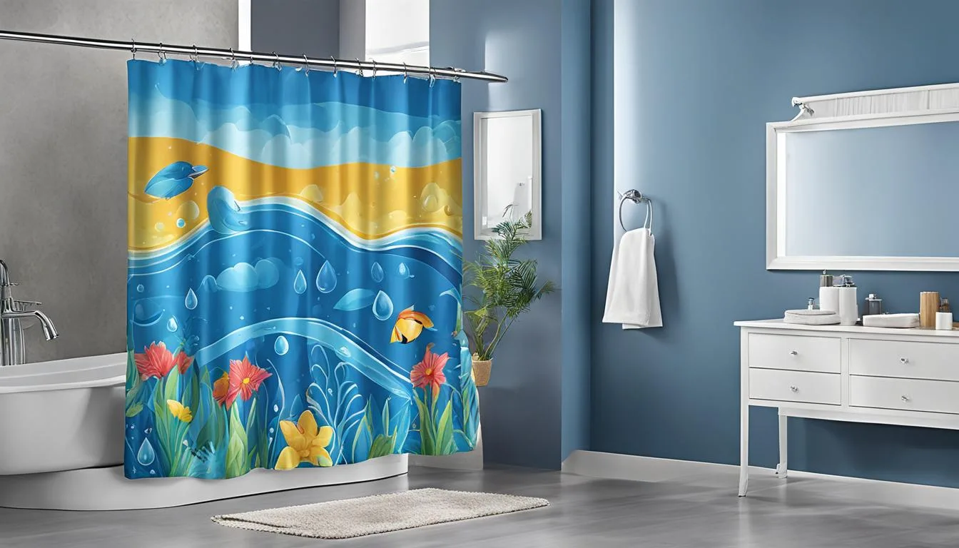 What are shower curtain liners? A bathroom with blue walls and a blue shower curtain.