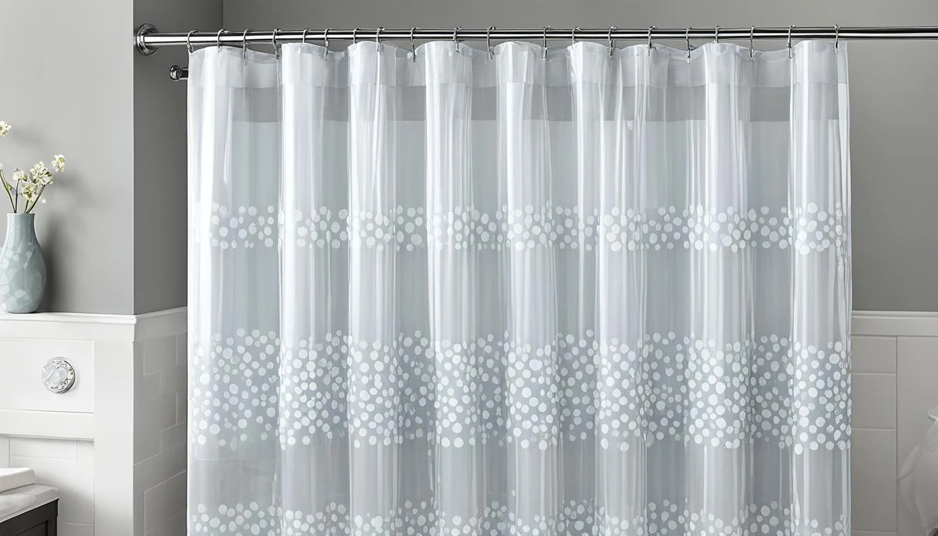 What are shower curtain liners? A white shower curtain with white dots on it.