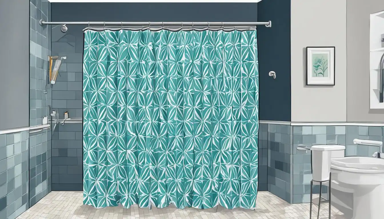 What are shower curtain liners? A bathroom with a blue and white shower curtain.