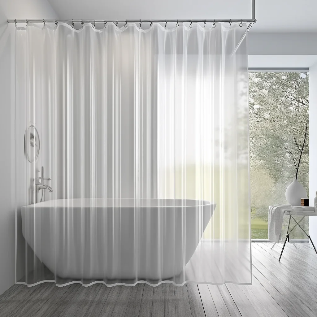 What are shower curtain liners? A bathroom with a bathtub and shower curtain.
